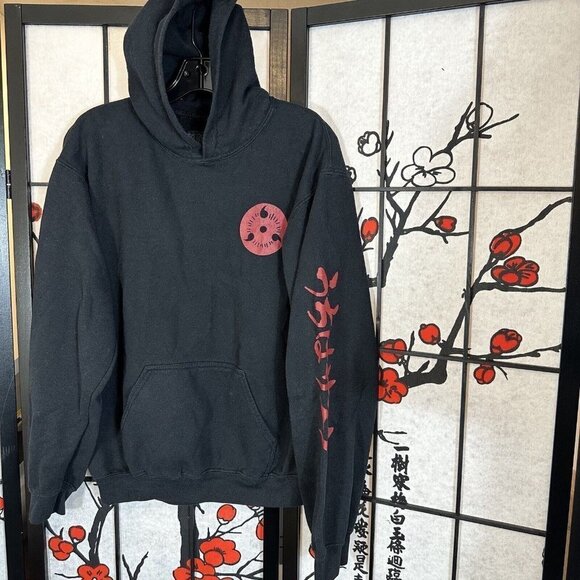 Naruto Shippuden Sasuke Sharingan Hoodie Hooded Sweatshirt 2002 Black Size S - Picture 2 of 3